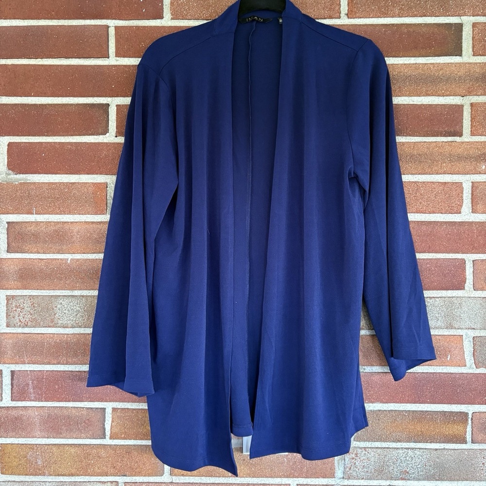 Iman Dark Blue Open Front Topper Shrug Cardigan Slinky Sz M A2856